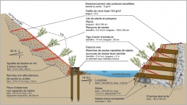 Fig. 20 - Coupe AA’ montrant le caisson et la fascine surmontée de lits de plants et plançons.