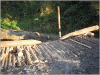 Fig. 29 - Barrage dont les ailes sont réalisées avec deux simples rondins de bois.