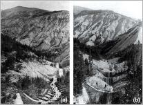 Fig. 2 - Torrent du Bourget : (a) en 1887&nbsp;; (b)&nbsp;en 1905.