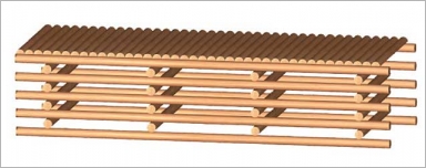 Fig. 32 - Platelage avec rondins refendus sur la longueur et disposés dans le même sens.