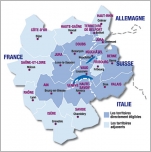 Fig. 1 - Espace transfrontalier franco-suisse dans le cadre du programme de coopération transfrontalière Interreg IV A France-Suisse.